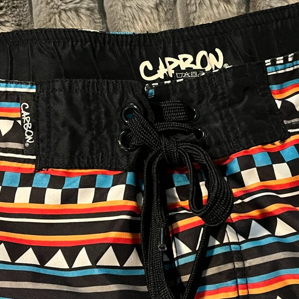 Board Shorts Men's Tribal Aztec Striped Drawstring Lined Swim Trunks Size L